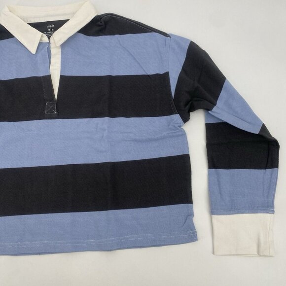 Aerie Size M Blue and Gray Striped Rugby Cropped Polo Shirt Long Sleeve - Picture 5 of 12